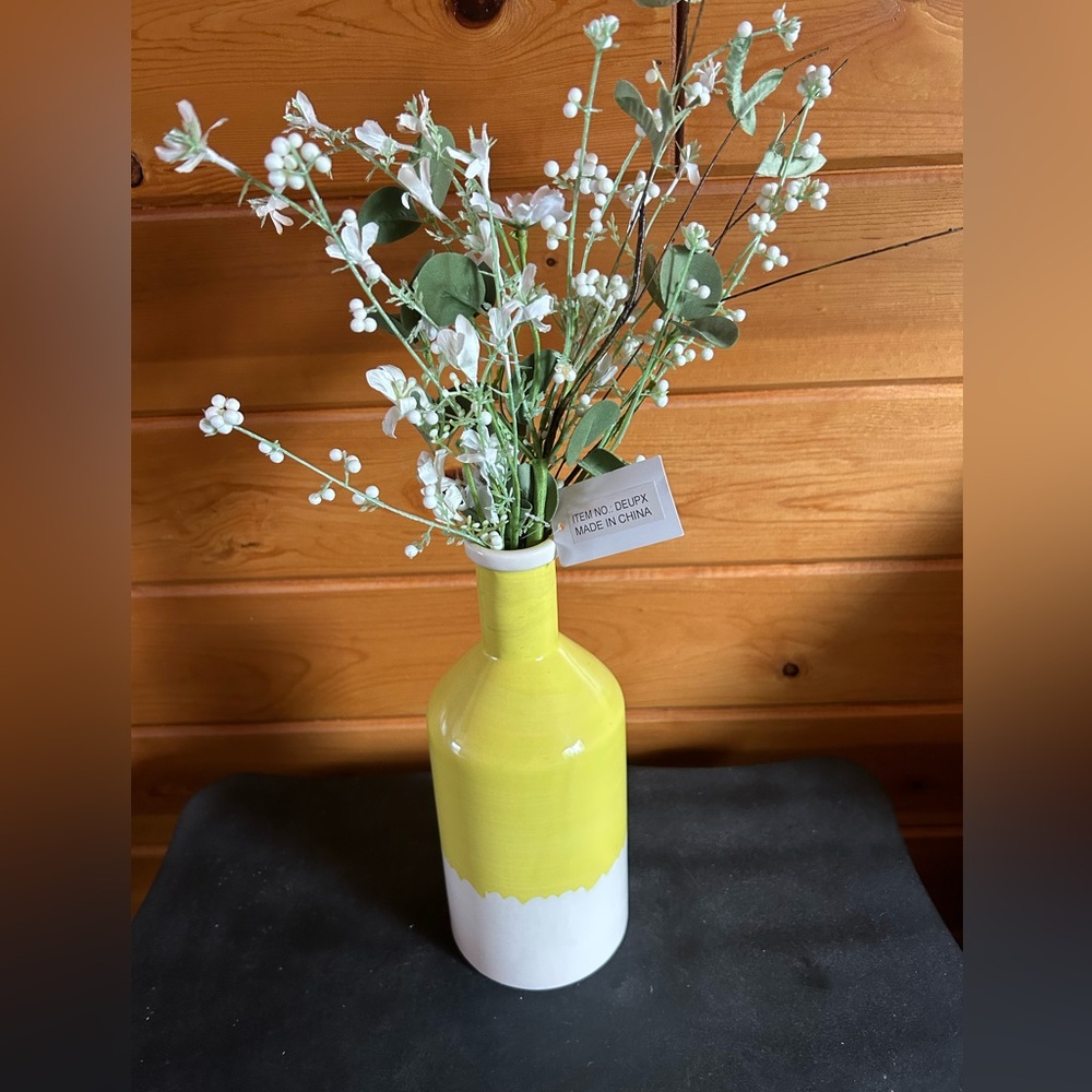 Yellow and White Ceramic Vase